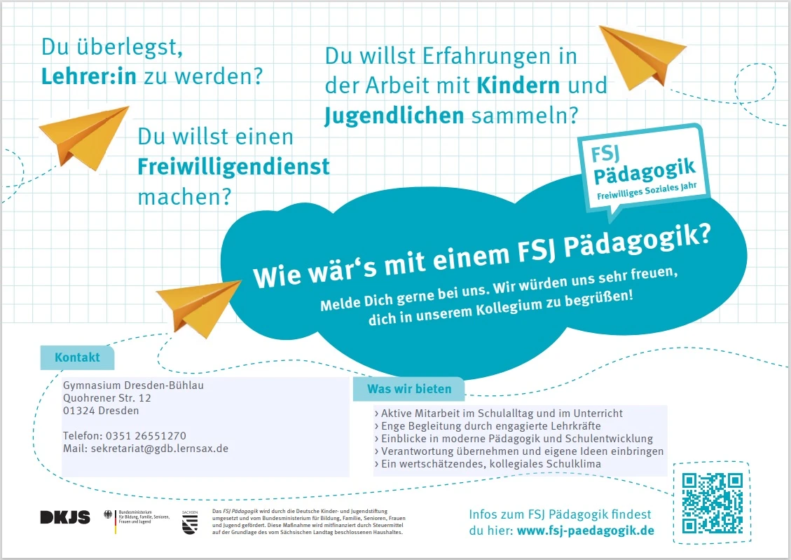 Aufruf zur Bewerbung für ein FSJ Pädagogik