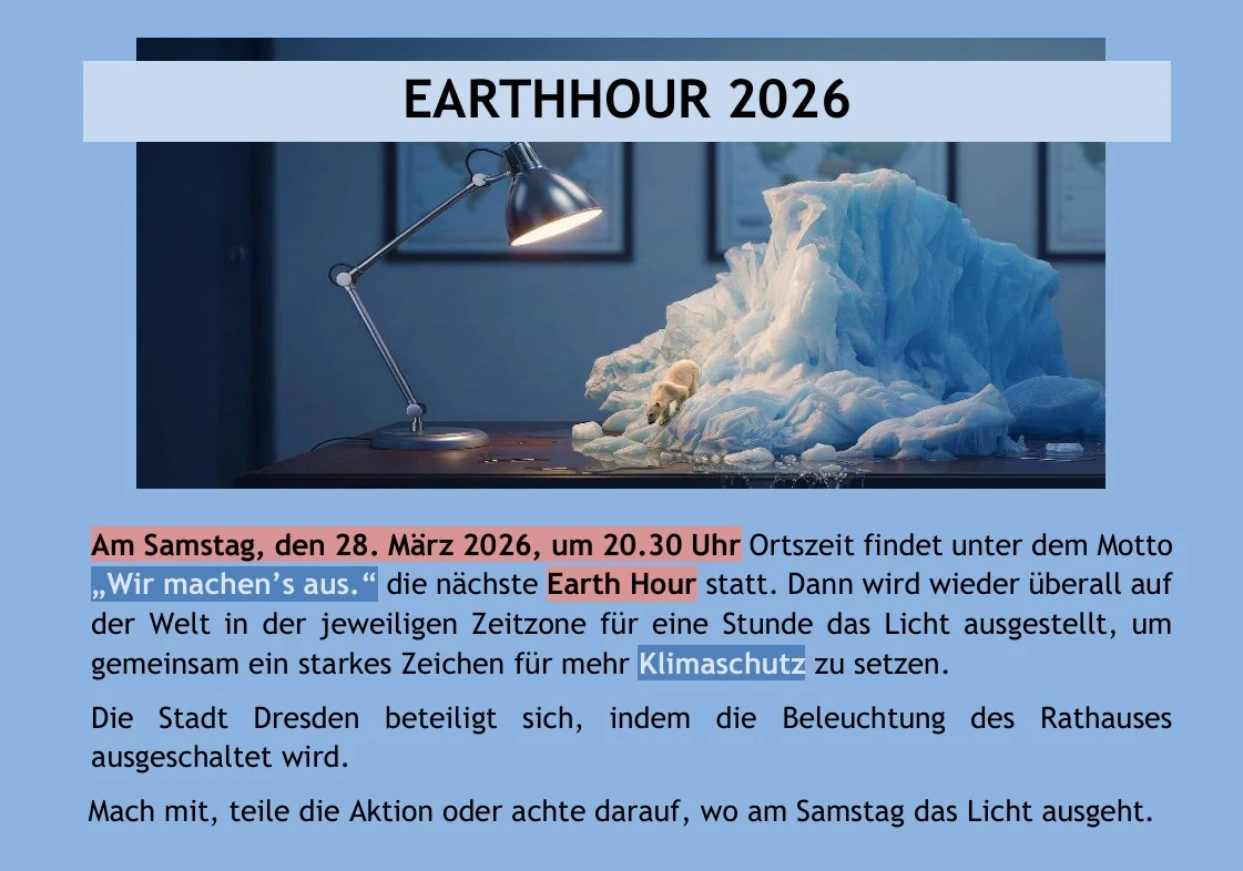 Aufruf zur Earthhour 2026